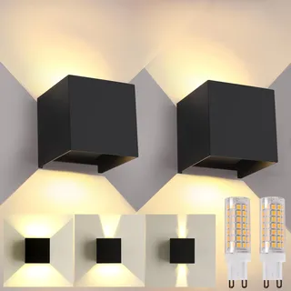 FUPE LED Wandleuchte Außenwandleuchte,LED Wandleuchten Innen/Außen,up and down leuchten aussen G9 Austauschbar 9W 3000K warmes Licht IP65 passend für Innen-/Außenwanddekorationsszenarien 2 Stücke