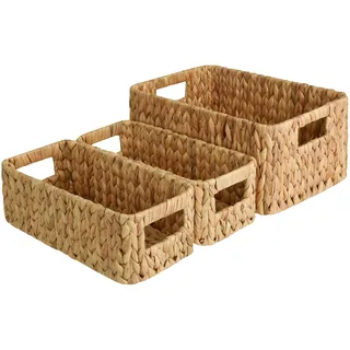 StorageWorks Aufbewahrungskörbe aus Wasserhyazinthe, quadratische Weidenkörbe mit integrierten Griffen, handgewebte Körbe für Schlafzimmer, Badezimmer, Speisekammer, Küche, 3er-Set (1 Stück, groß, 2