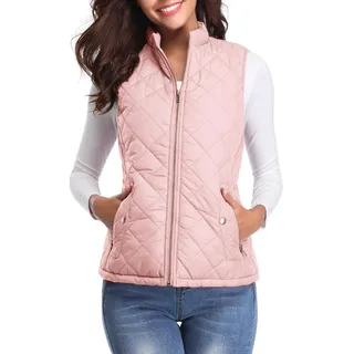 fuinloth Damen Weste, Herbst Leichte Steppweste Westen Ärmellos Jacke Kurz Vest Gilet Rosa XL