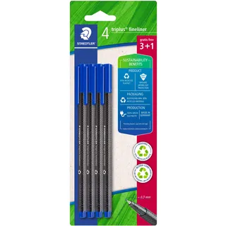 Staedtler Fineliner triplus Blau, 4 Stück, 3 + 1 Stück