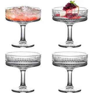 GOMETY Champagner Gläser 4er Set, 180 ml Cocktailgläser Gerippte Champagner Schalen, Kristallklare Champagnergläser für Espresso Martini Margarita Wein Desserts für Festliche Anlässe Partyabende