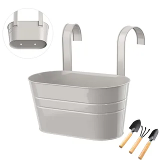 IHONYI Blumentopf Hängend,Metall Blumentöpfe zum Aufhängen mit Abnehmbaren Haken Hängetopf Aussen für Balkon Outdoor Garten Zaun (Grau)