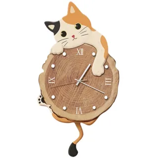 LOVIVER Wanduhr mit Katzenmotiv und schwingendem Schwanz, stilvoll, modern, dekorative Pendeluhr für die Inneneinrichtung von Küche, Zuhause, Kinderzimmer, Style C