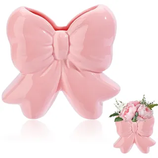 AHANDMAKER 1 rosa Keramikvase Mit Einzigartigem Schleifenmuster 12.8cm Hoch Ideal Für Weihnachtsdekoration Im Büro Oder Zuhause Z. B. Für Blumensträuße Tisch Oder Regal.