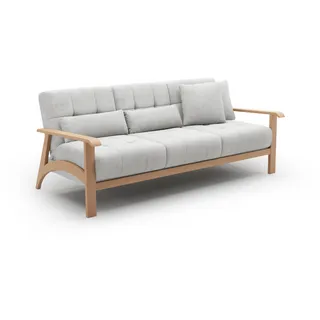 Cavadore 3er-Sofa Billan / 3-Sitzer Schlafsofa im skandinavischen Design mit Bett und massivem Holzgestell in Buche / 199 x 88 x 106 / Mehrfarbiger Strukturstoff, Hellgrau