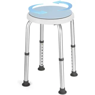 Careboda 360° Drehbarer Duschhocker,Hocker höhenverstellbar 34-52cm,bis 136KG,Rutschfester Duschstuhl aus Aluminium,Duschhocker für senioren