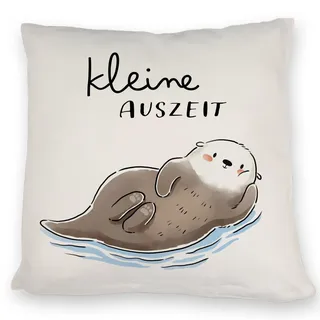 speecheese Kissen Otter mit Spruch Kleine Auszeit Kawaii Pause Relax | Anti Stress Entspannung Kaffeepause
