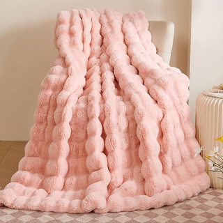 Plüsch Kuscheldecke Flauschig Decke - Super Weiche Kuschelige Fuzzy Bettdecken 1200GSM Kaninchen Kunstfell Decke Leichte Decken Warme Kuscheldecke für Couch Bett Sofa (B160 x L200CM, Rosa)