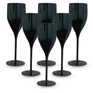 BRYNA - Set 6 Stück Gläser Flute 18 Cl aus Polycarbonat (Hartkunststoff), 100% italienisches Design, Unzerbrechliche Gläser, wiederverwendbare und spülmaschinenfeste Weingläser, Schwarz