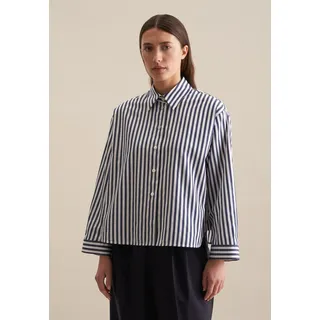 Klassische Bluse SEIDENSTICKER, Damen, Gr. S(36), blau (dunkelblau), 100% Baumwolle, gestreift, oversize, ohne Ausschnitt, Blusen Klassische Bluse, 1/1 Kragen Gestreift