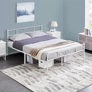 Yaheetech Bettrahmen Metallbett Bettgestell aus Metall, Doppelbett für 140 x 200 cm Matratze, Gästebett für kleine Räume, Weiß