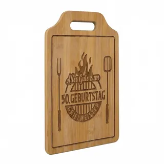 Bambus Schneidebrett "Alles Gute zum 50. Geburtstag Grillmeister" - Personalisiertes Geschenk für Männer mit Grillmotiv, Gravur und praktischem Griff - Ideales Jubiläumsgeschenk für Grillfans​