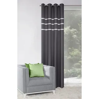 Eurofirany Vorhang Glatt Edel 8 Ösen Elegant Hochwertig Glamour Schlafzimmer Wohnzimmer Spitze Spitzeneinsatz Rüscheneinsatz Rüschenband
