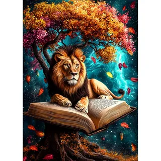 DOMROM Löwe Diamond Painting Erwachsene, Baum 5D Diamond Painting Bilder Kinder Buch Diamond Painting Kit, Tier Diamant Malerei Kit Diamond Art Set für Home Wand Dekor 30x40cm