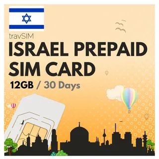 travSIM Israel SIM Karte | 12GB Mobile Daten bei 4G/5G Geschwindigkeiten | SIM Karte für Israel funktioniert in iOS & Android Geräten | Der Plan der Israel SIM Karte ist 30 Tage gültig