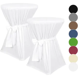 Pesonlook 2er-Pack Premium stehtisch hussen, weiße Stehtischhussen, blickdichter Durchmesser 60 cm, rutschfest, bügelfrei & waschbar bei 40 °C, Stehtischhusse mit Band, Stehtischhusse für Stehtisch