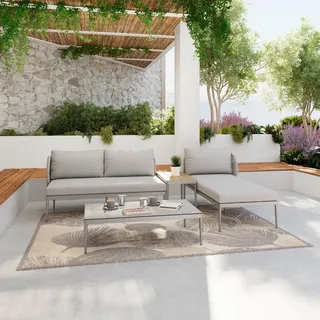 Ambia Garden Loungegarnitur , Anthrazit, Grau , Metall, Kunststoff, Glas, Textil , 4-teilig , Füllung: Schaumstoff,Polyester , 255x72x145 cm , Gartenmöbel, Loungemöbel, Loungegarnituren