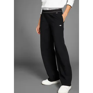 Jerseyhose KANGAROOS, Damen, Gr. 34, N-Gr, schwarz-weiß (schwarz, weiß), Sweatware, Obermaterial: 95% Baumwolle, 5% Elasthan, bedruckt, unifarben, unifarben mit Farbeinsatz, lässig geschnitten lang, Hosen Jerseyhose, Wide-Leg mit Logobund