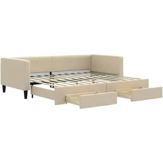 vidaXL Tagesbett Ausziehbar mit Schubladen Creme 90x200 cm Stoff - Creme