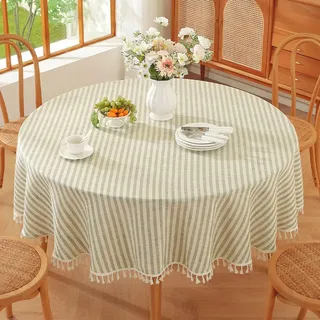 Plenmor Leinen Tischdecke Abwaschbar Rund Grün 180 cm, Stoff Tischdecke Baumwolle für Küche, Garten, Party, Geburtstag, Outdoor
