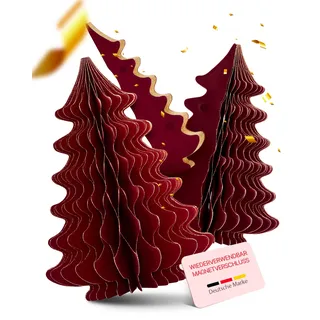 MJhomely® Papier Weihnachtsbaum Set [Bordeaux, 3 Stück] - Faltbarer Weihnachtsbaum als Elegante, skandinavische Weihnachtsdeko - Waben Tannenbaum Papier - Faltbaum Weihnachten Deko - Weihnachtsschmuck