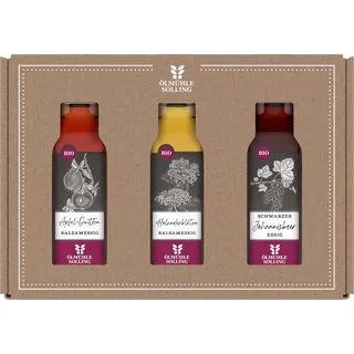 Ölmühle Solling Set Fruchtessige, BIO, Holunderblütenbalsamessig - Apfelquittenessig - schwarzer Johannisbeeressig, 1er Pack (1 x 300 ml)