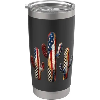 Patriotischer Kaktus, amerikanische Flagge, Wüste, Western-Design Doppelwandiger Edelstahl-Thermobecher