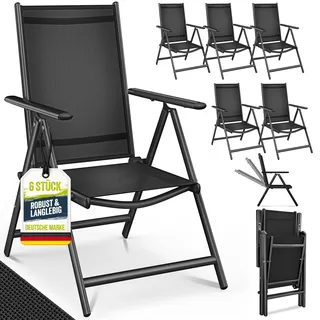 tillvex Gartenstuhl Premium 6 Stück Schwarz klappbar aus Aluminium | Hochlehner mit Armlehnen | Klappstuhl verstellbar | Klappsessel Balkon Garten Terrasse - Schwarz