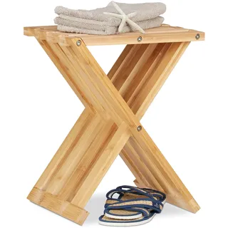 Relaxdays Klapphocker Bambus, natürliche Optik, niedrig, platzsparend faltbar, Hocker für Kinder, HBT 42x32x27cm, Natur
