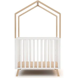 AT4 – Umwandelbarer Baby-Laufstall, Holzhütte COMFORT, weiß und lackierte Buche, 100 x 100 cm, verstellbarer Boden in 3 Stufen