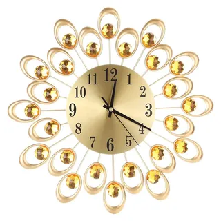 Jenngaoo Wanduhr Gold Groß, Geräuschlose Premium Wanduhr mit Kristall, Blumendekor, Batteriebetrieben, Elegante Wanddekoration für Wohnzimmer, Schlafzimmer und Büro