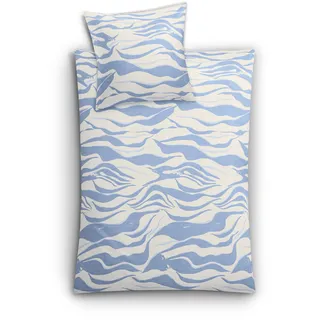 KLEINE WOLKE Onda Wellenmotiv Baumwolle Blau 135 x 200 cm + 80 x 80 cm
