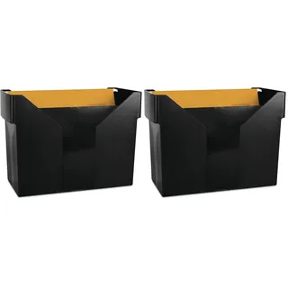 DONAU 7422001PL-01 Hängemappenbox mit 5 Hängemappen Free/Hängeregister aus Bruchsicherem Kunststoff/Praktische File Box für Ordner Mappen A4/ Farbe: Schwarz (Packung mit 2)