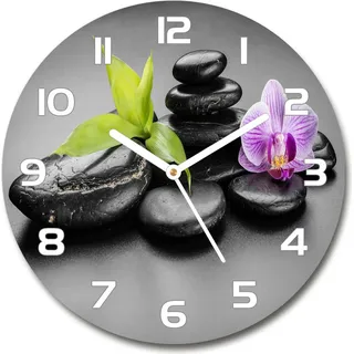 Wanduhr aus Glas 30fi Glasbild Glasuhr Gehärtetes Glas - weisse-zeiger - Zen stones - Schwarz