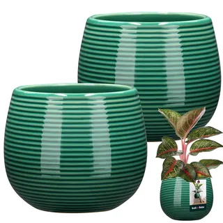 KOTARBAU® Blumentopf Türkisfarbe Keramik Rund ⌀ 12 cm Höhe 14 cm Glasiert 2 St. Groß Übertopf Pflanztopf Pflanzkübel