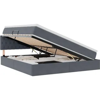 vidaXL LED-Speicherbett mit Matratze Dunkelgrau 180 x 200 cm Samt - Grau
