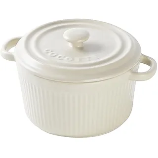 Mini Cocotte mit Deckel 250ML, Runde Auflaufform Klein, Keramik Auflaufformen mit Griffen für Lasagne, Soufflé, Gemüse, Creme Brûlée, für Heißluftfritteuse, Backofen, Mikrowellenherd, Cremeweiß