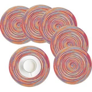 HEYOMART 6er Set Platzsets Rund Geflochtene Tischsets Abwaschbar Grau Regenbogen Platzsets Waschbar Hitzebeständig Platzdeckchen Weihnachten für Hochzeit, Fest, Küche, Dekor - 38cm