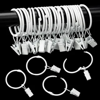 Öffnende Vorhangringe mit Clips, 7,6 cm Innendurchmesser, strapazierfähig, rostfreies Metall, dekorative Vintage-Vorhangringe, Vorhang-Clips, Stangenaufhänger, Türvorhang und Duschvorhangringe, Weiß