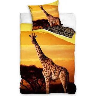 Giraffe Bettwäsche Set aus Baumwolle für Kinder – 140x200 cm Bettbezug & 70x70 cm Kissenbezug - Gelb