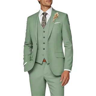Wangyue Herrenanzug, 3-teilig, schmale Passform, Anzug für Herren, formeller Business-Anzug, Hochzeit, Bräutigam, Abschlussball, Smoking, Dinner-Party, Salbeigrün, M