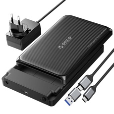 ORICO Festplattengehäuse 3,5 Zoll, USB C Werkzeugloses Externes Gehäuse für 3,5, 2,5 Zoll SATA HDD/SSD Maximal 20TB, Unterstützt USB C und A Geräte, UASP, mit 12 V/ 2A Netzteil. (DDW35)