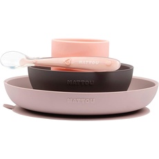 Nattou Silikon-Geschirr für Kinder, 4-tlg., Teller + Schale rutschfest, BPA-frei, Silicon, Rosa/Violett