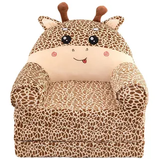 Dekokissen Klappbares Kindersofa, Nur Sofabezüge, süßes Cartoon-Lazy-Sofa ohne Polsterung oder Polsterkern (Khaki, 120x55x20cm)