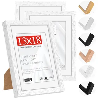HIMEETIME® 3x Bilderrahmen für 13 x 18 cm Weiß Natur Holz Dünner Rahmen,Posterrahmen Groß Vintage Collage,Picture Frame 13x18cm,Bilderrahmen mit Folienabdeckung - Wandmontage oder Tischaufsteller