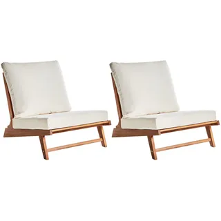 Beliani Gartenstuhl 2er Set Heller Holzfarbton Micciano , Hellbraun, Weiß , 70x71x91 cm , Gartenmöbel, Loungemöbel, Loungesessel