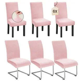 6er Set Stuhlhussen für Schwingstuhl, Stretch Samt, Rosa, Waschbar