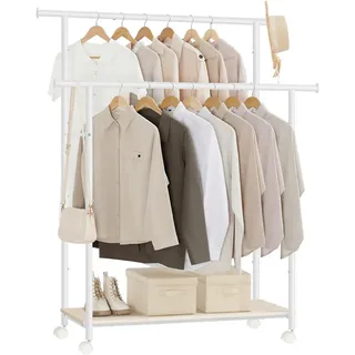 Kleiderwagen , Naturfarben, Weiß , Metall, Holzwerkstoff , 98.5x156.8x39.6 cm , Schuhablage, Hosenhalter , Schlafzimmer, Kleiderständer