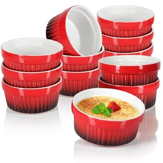 com-four® 12x Ragout Fin Schale - Ofenfeste Förmchen in rot - Creme Brulee Schälchen - Dessertschale mit je 250 ml - spülmaschinengeeignet