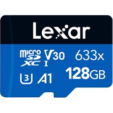 Lexar 633x 128GB Micro SD Karte, microSDXC UHS-I Karte + SD-Adapter, Bis zu 100 MB/s Lesen, Speicherkarte mit A1, C10, U3, V30, für Handy/Tablet/Überwachungskamera (LMS0633128G-BNAAA)